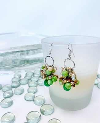 Beautiful Shades of Greens and Browns Cluster Dangling Earrings - image4